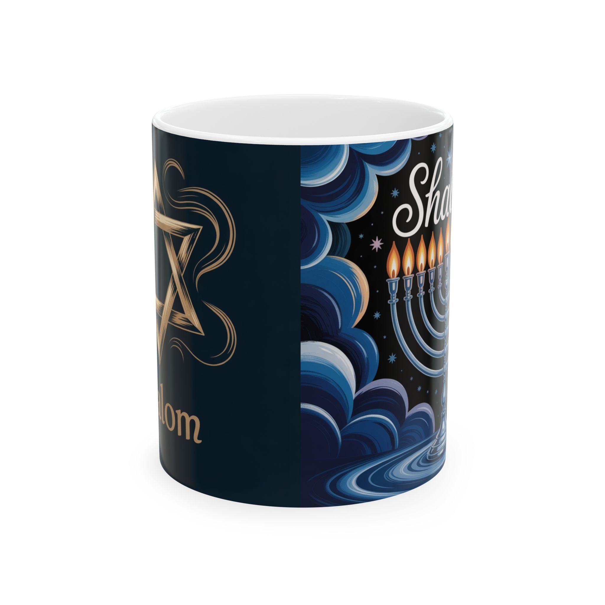 Ceramic Hanukkah Mug, Holiday Gift for Mom, Jewish Celebration, 11oz 15oz, Festive Drinkware, Menorah Design