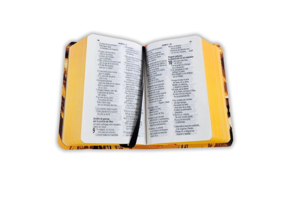 Biblia Mini Bolsillo RV1960, tapa flexible león de Judá, naranja