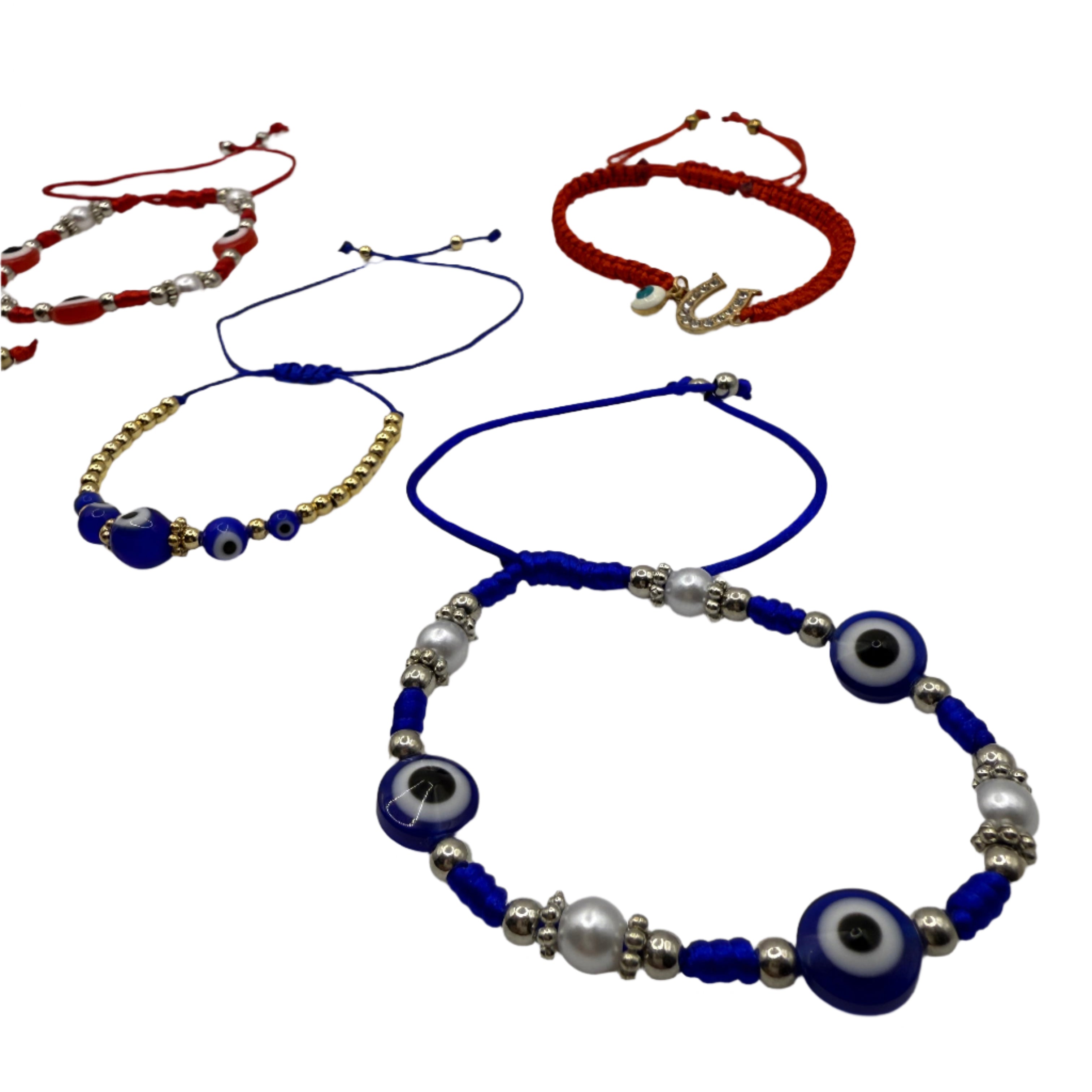 Blue Pearl Evil eye/Pixiu/Horshe Shoe/Thread Bracelet🧿Pulsera ajustable de Mal de ojo y Perlas Para la proteccion