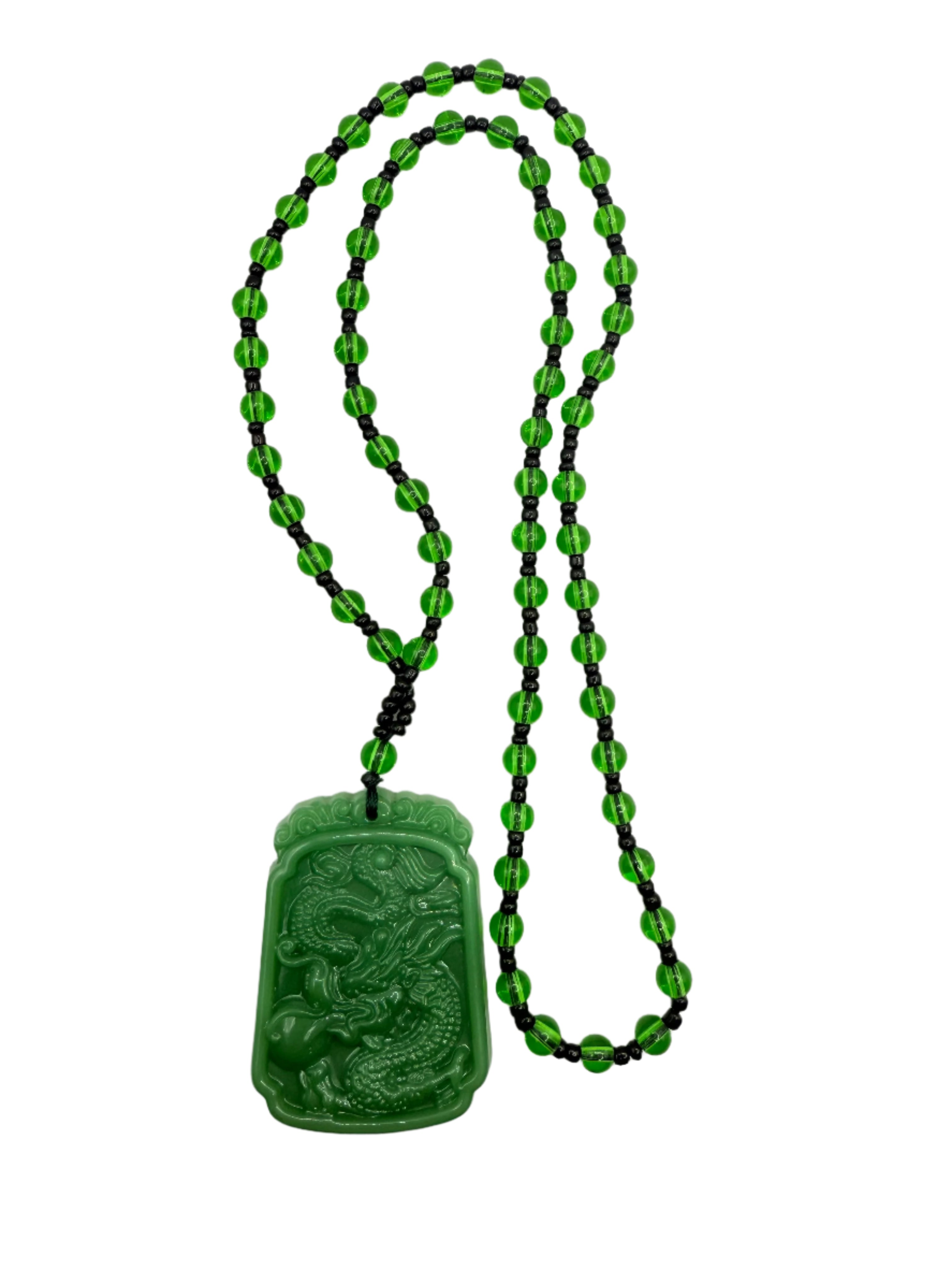 Green Jade Dragon Pendant Necklace