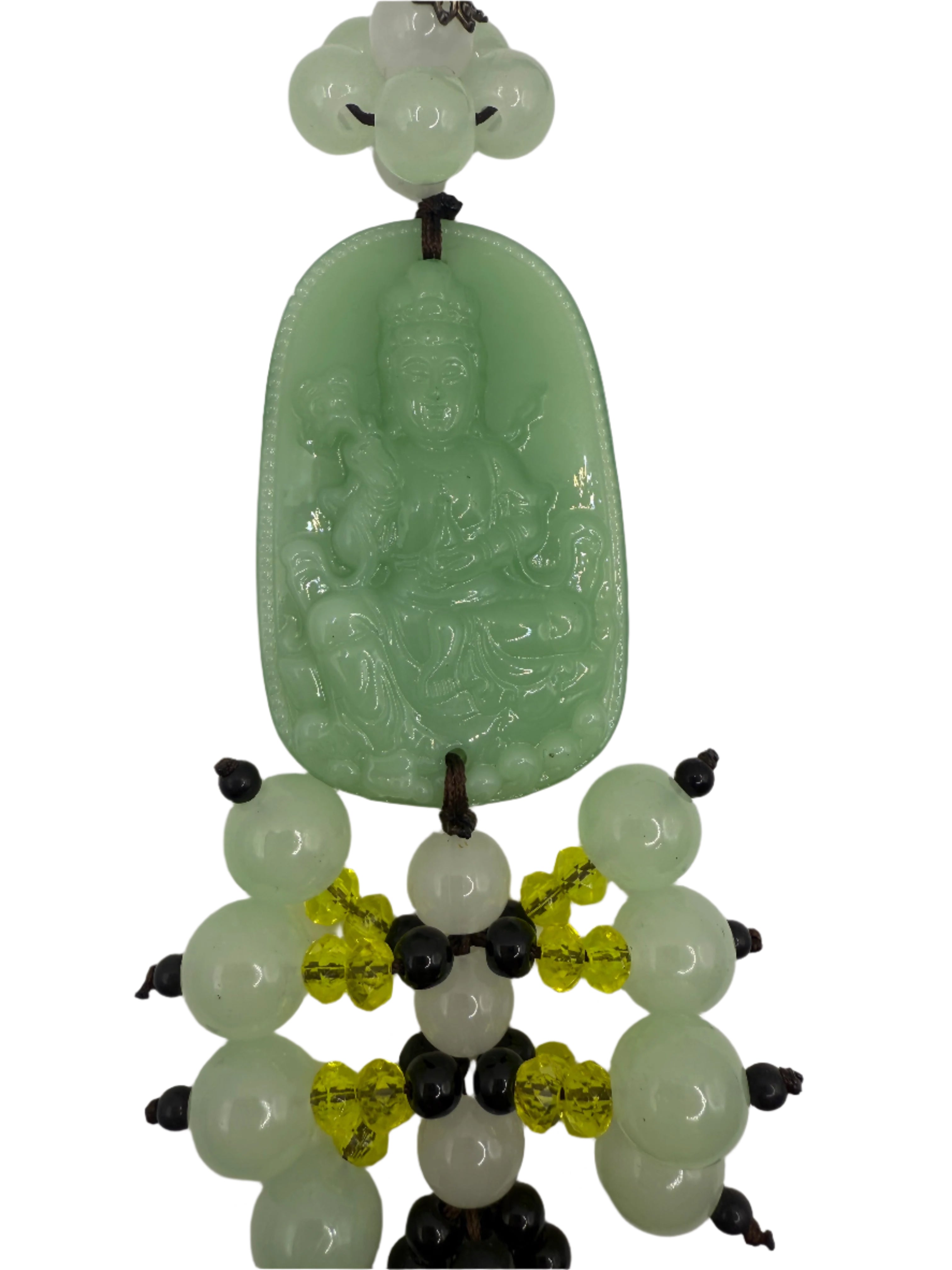 Lord Buddha Aventurine Guardian Hanging Talisman or Protection Charm, FengShuiGe Chinese Traditional Style Green Crystal Hanging Amulet. 
