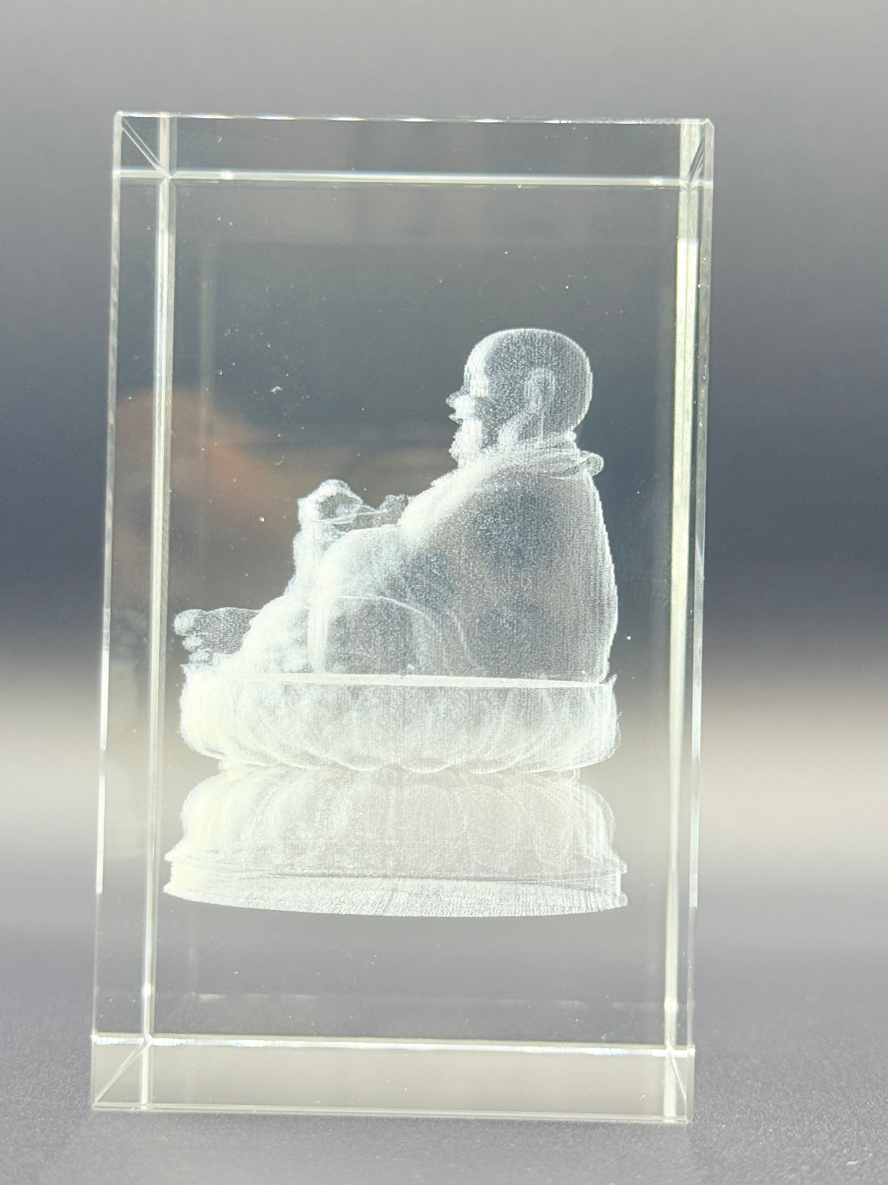 3D Laser-Engraved Crystal Keepsake Buddha/ Budai/ Laughing Buddha Figure