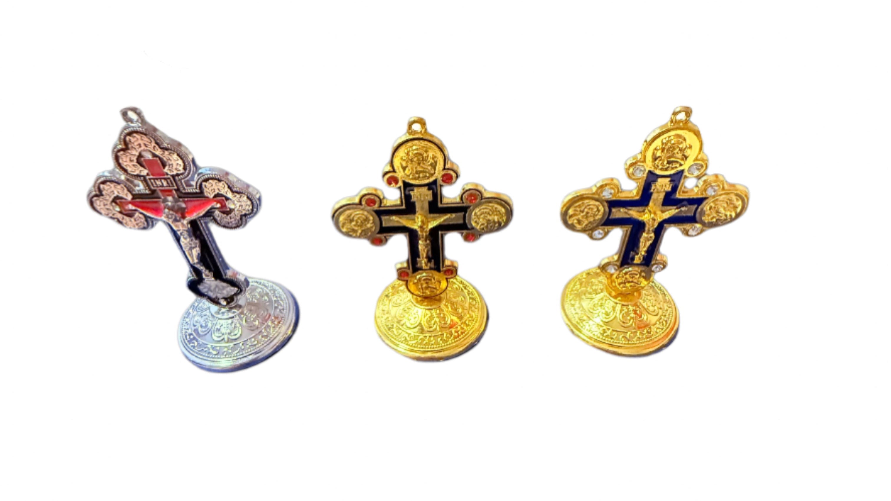 Metal Crucifix 3 Inches/ Metal Cross, Plastic Base