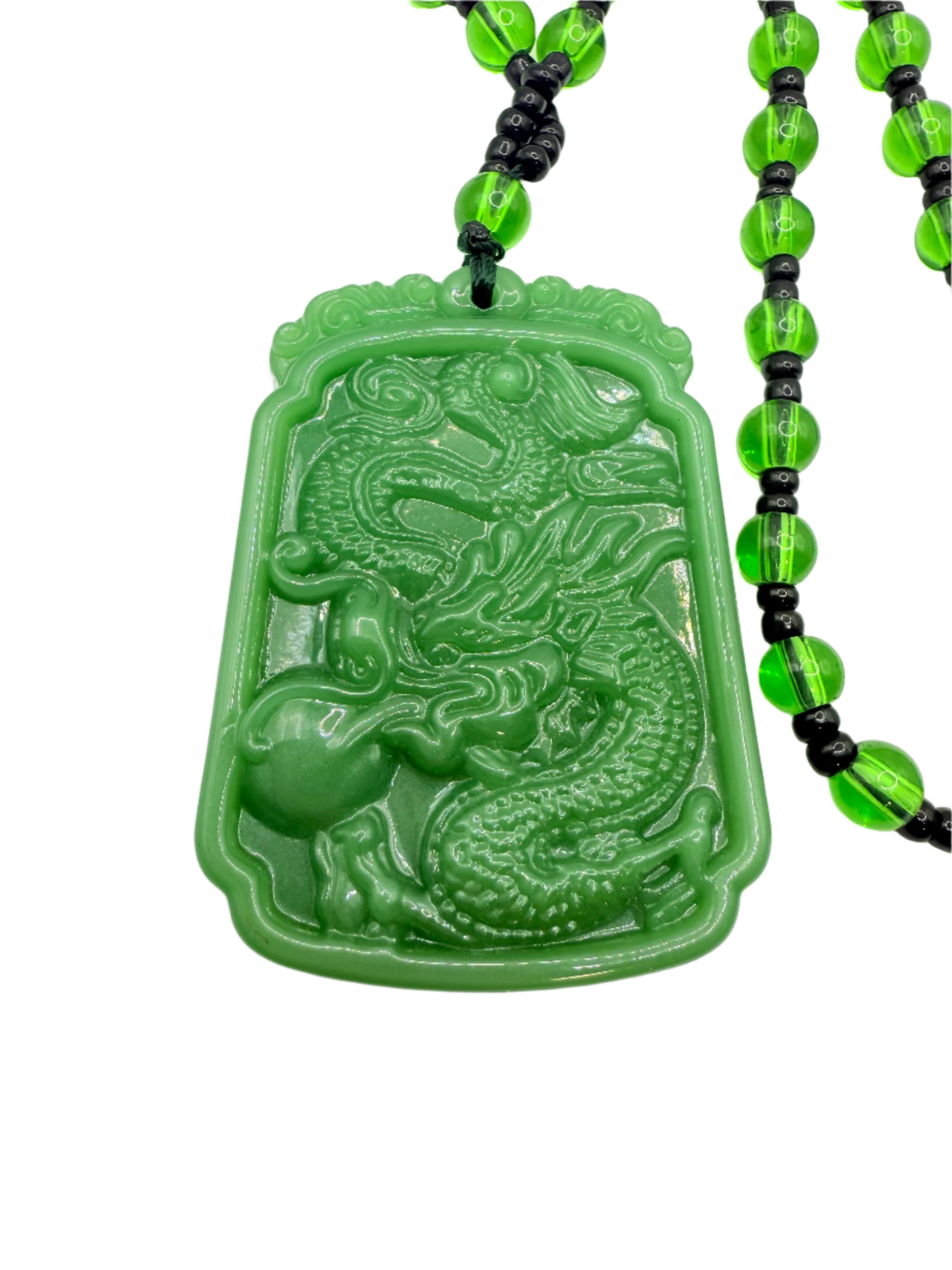 Green Jade Dragon Pendant Necklace