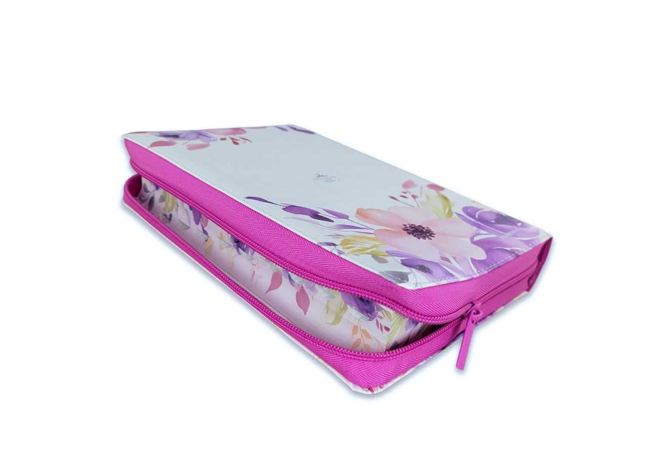 Biblia con Cierre Letra Gigante Manual 14 puntos RV1960 imit piel púrpura fantasía floral con índice y canto floral