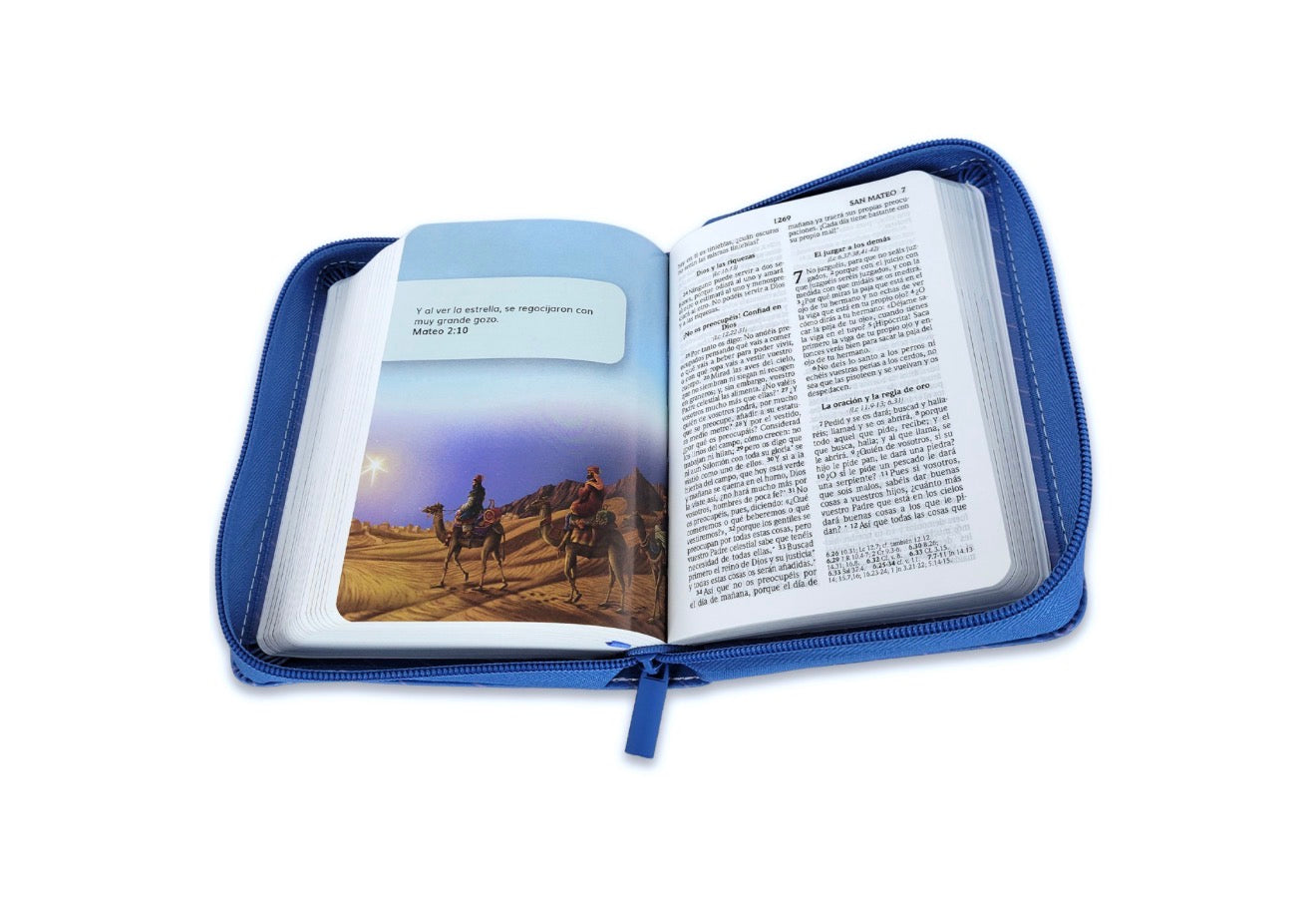 Biblia Compacta con Cierre para Niños RV2020 imit piel azul niños con mamá