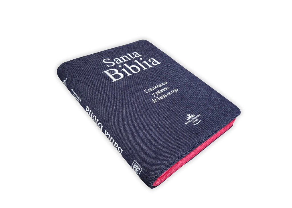 Biblia Jean Letra Gigante 14 puntos con cierre RV1960 tela jean - fucsia