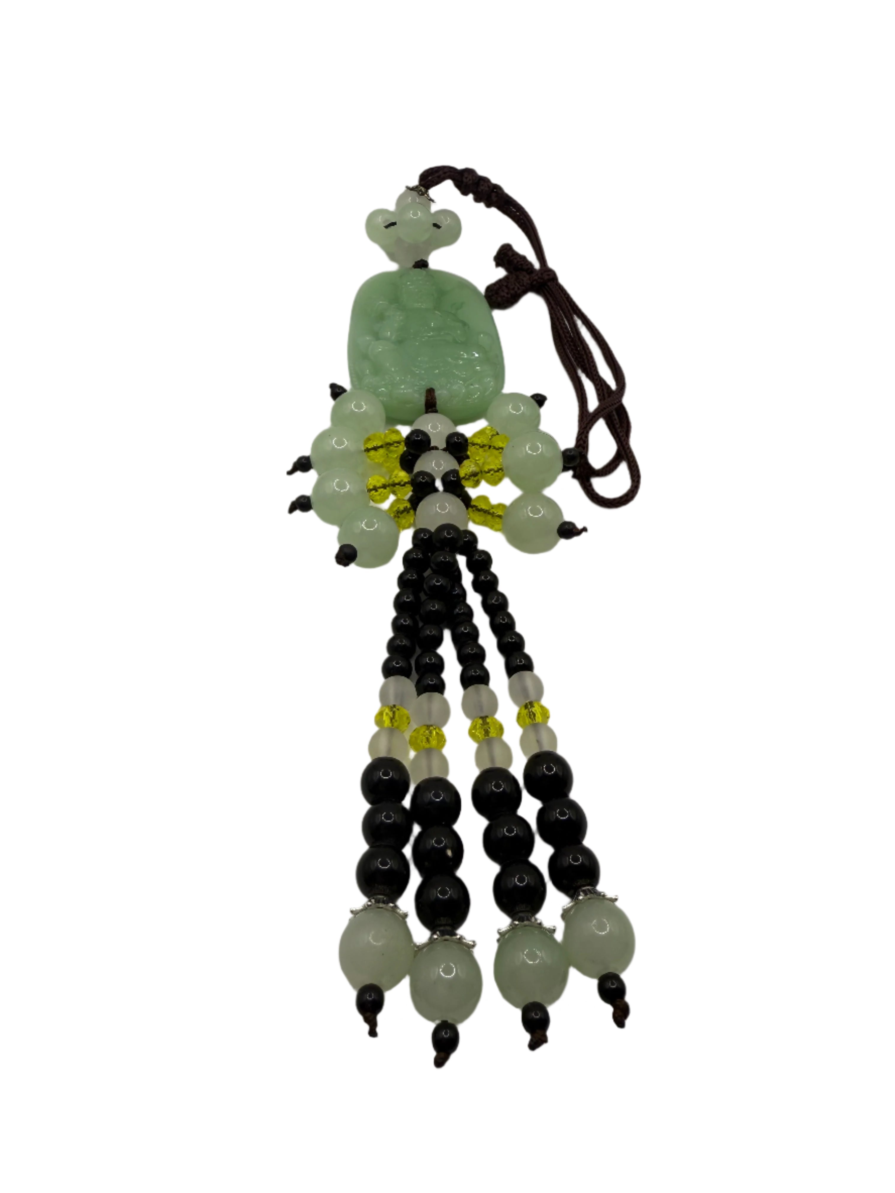Lord Buddha Aventurine Guardian Hanging Talisman or Protection Charm, FengShuiGe Chinese Traditional Style Green Crystal Hanging Amulet. 