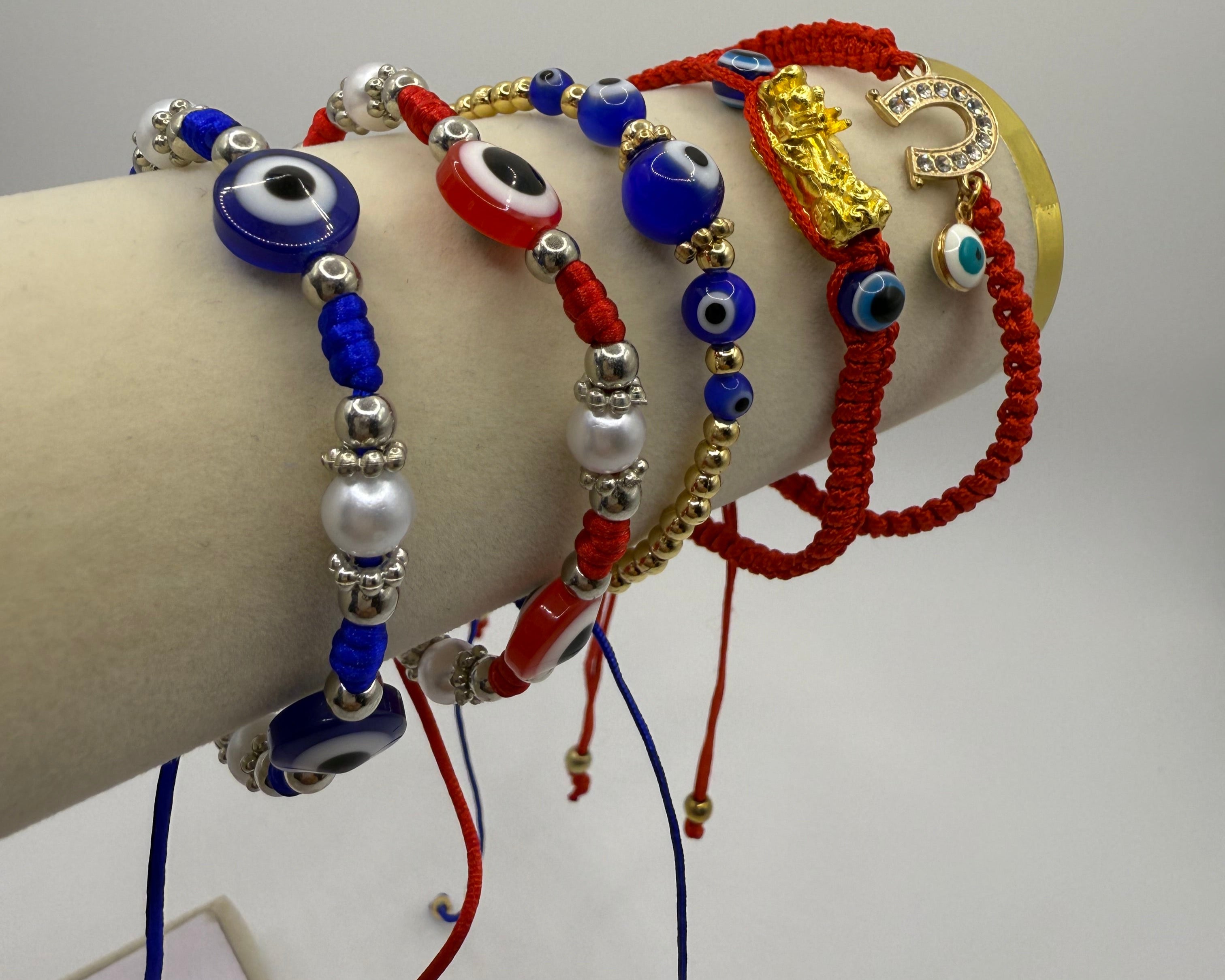 Blue Pearl Evil eye/Pixiu/Horshe Shoe/Thread Bracelet🧿Pulsera ajustable de Mal de ojo y Perlas Para la proteccion