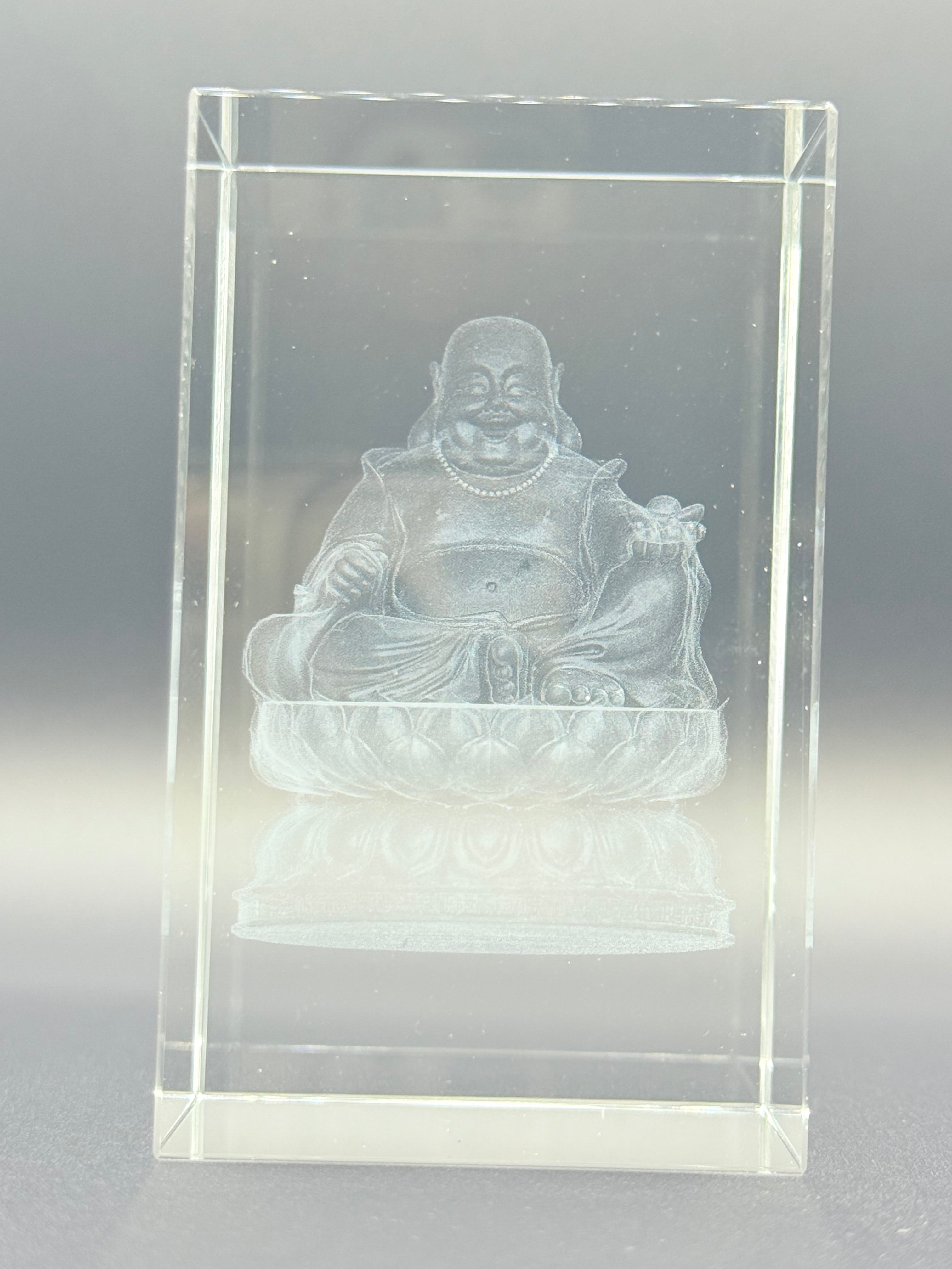 3D Laser-Engraved Crystal Keepsake Buddha/ Budai/ Laughing Buddha Figure