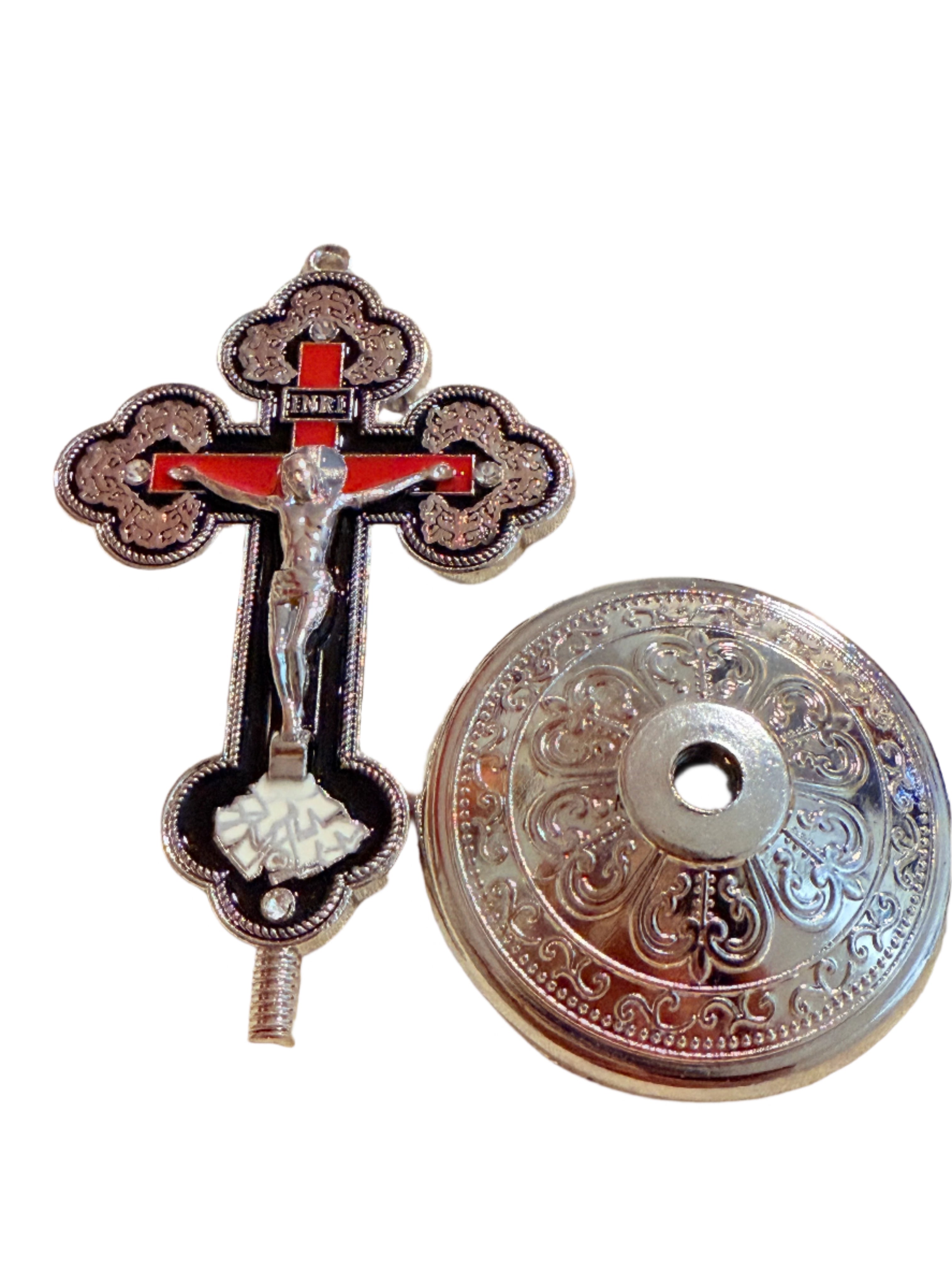 Metal Crucifix 3 Inches/ Metal Cross, Plastic Base