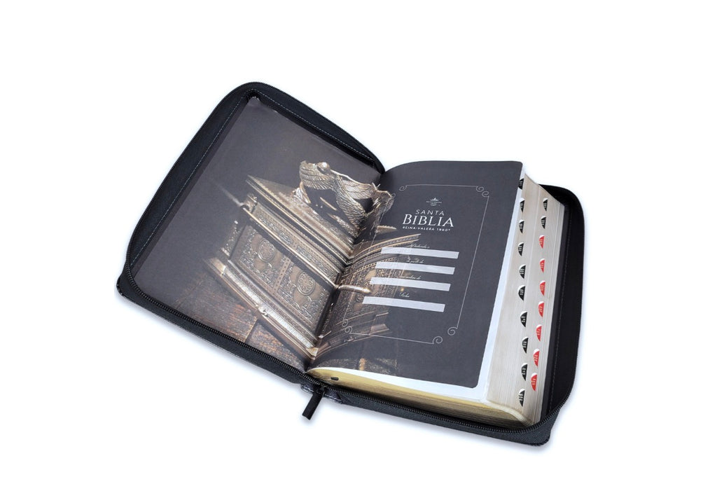 Biblia con Cierre Letra Súper Gigante 19 puntos Mediana RV1960 imit piel negro con índice - Arca del Pacto