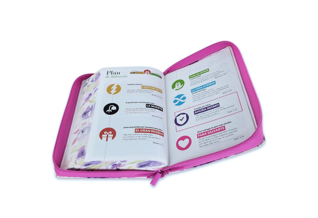 Biblia con Cierre Letra Gigante Manual 14 puntos RV1960 imit piel púrpura fantasía floral con índice y canto floral