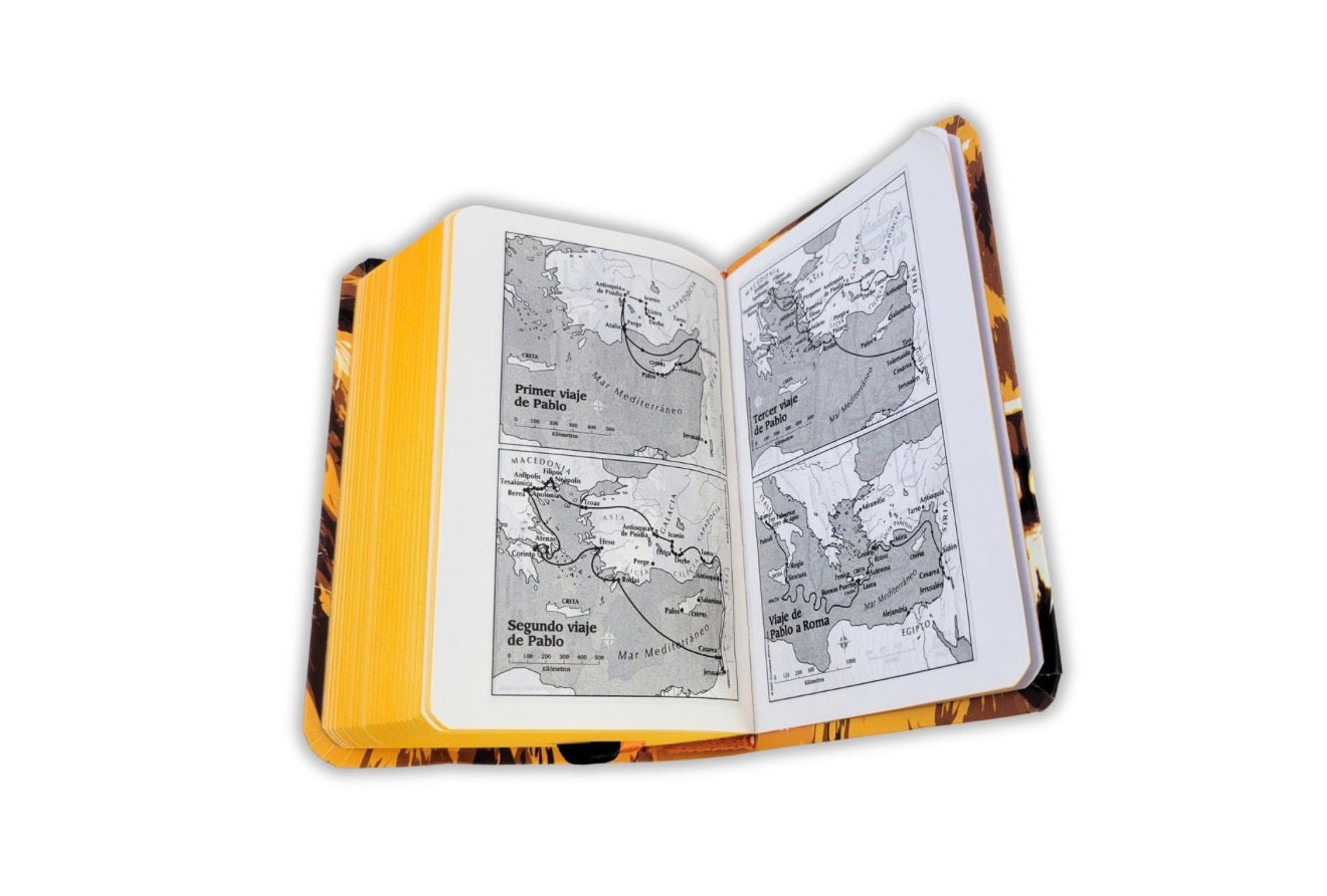 Biblia Mini Bolsillo RV1960, tapa flexible león de Judá, naranja