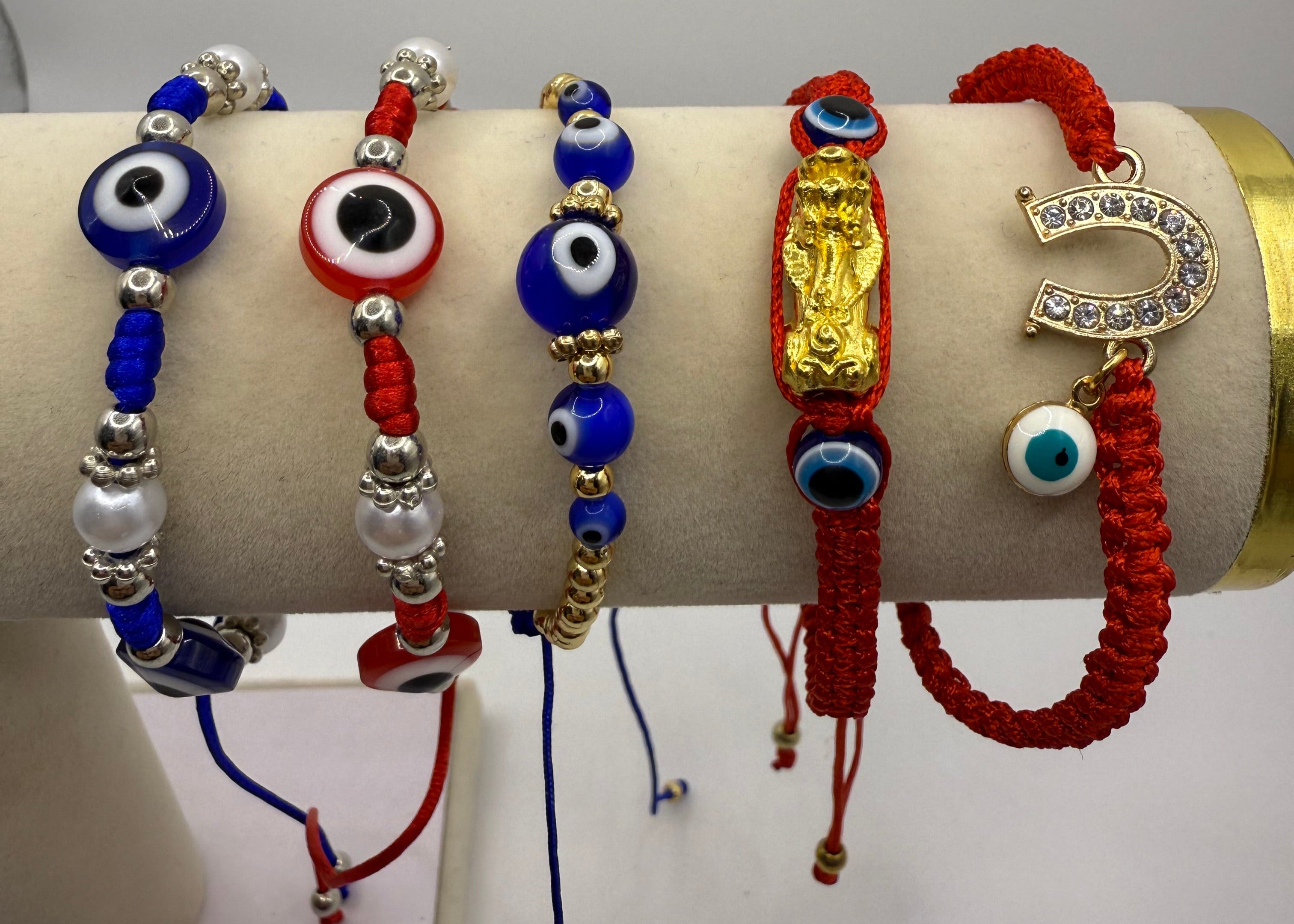Blue Pearl Evil eye/Pixiu/Horshe Shoe/Thread Bracelet🧿Pulsera ajustable de Mal de ojo y Perlas Para la proteccion