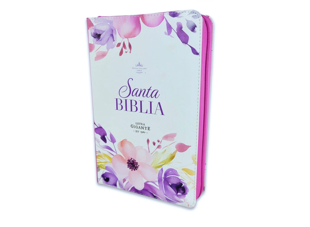 Biblia con Cierre Letra Gigante Manual 14 puntos RV1960 imit piel púrpura fantasía floral con índice y canto floral