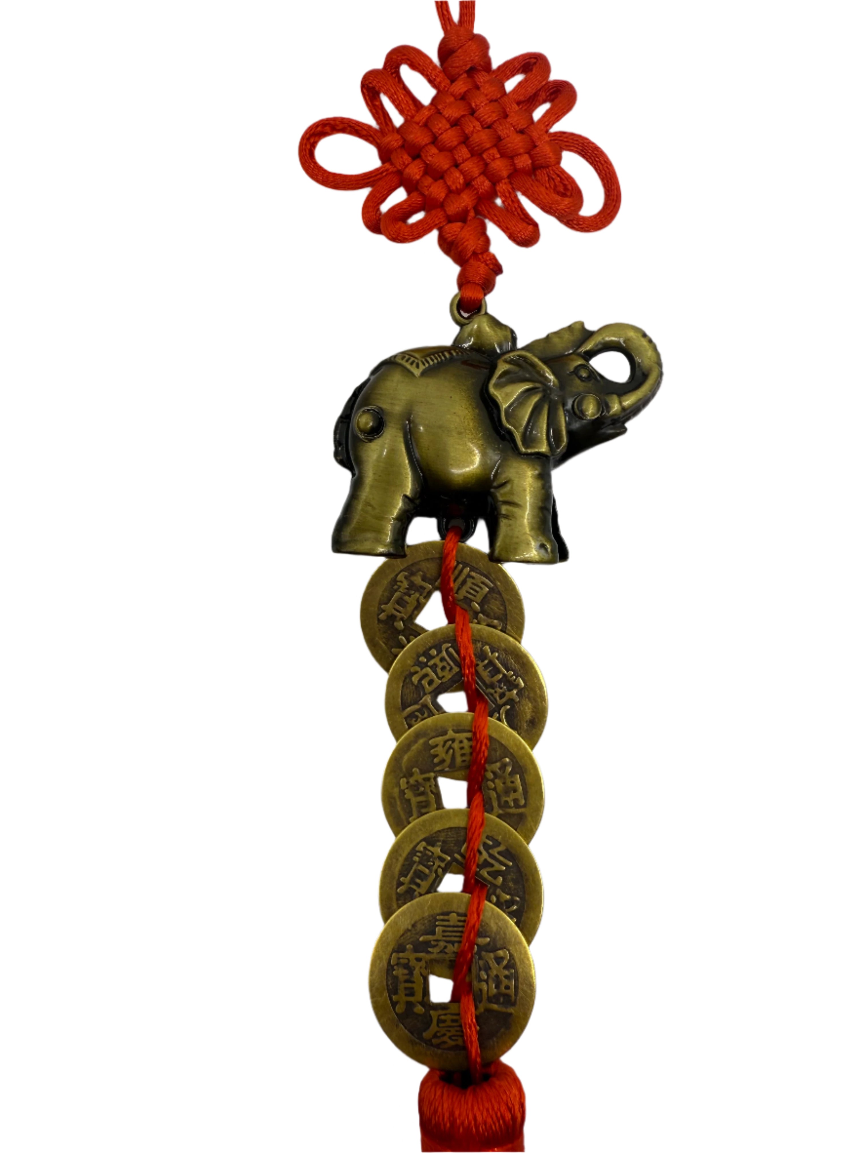 Elephant Of Abundance & 5 Wealth Coin Amulet For Home, Office and Business