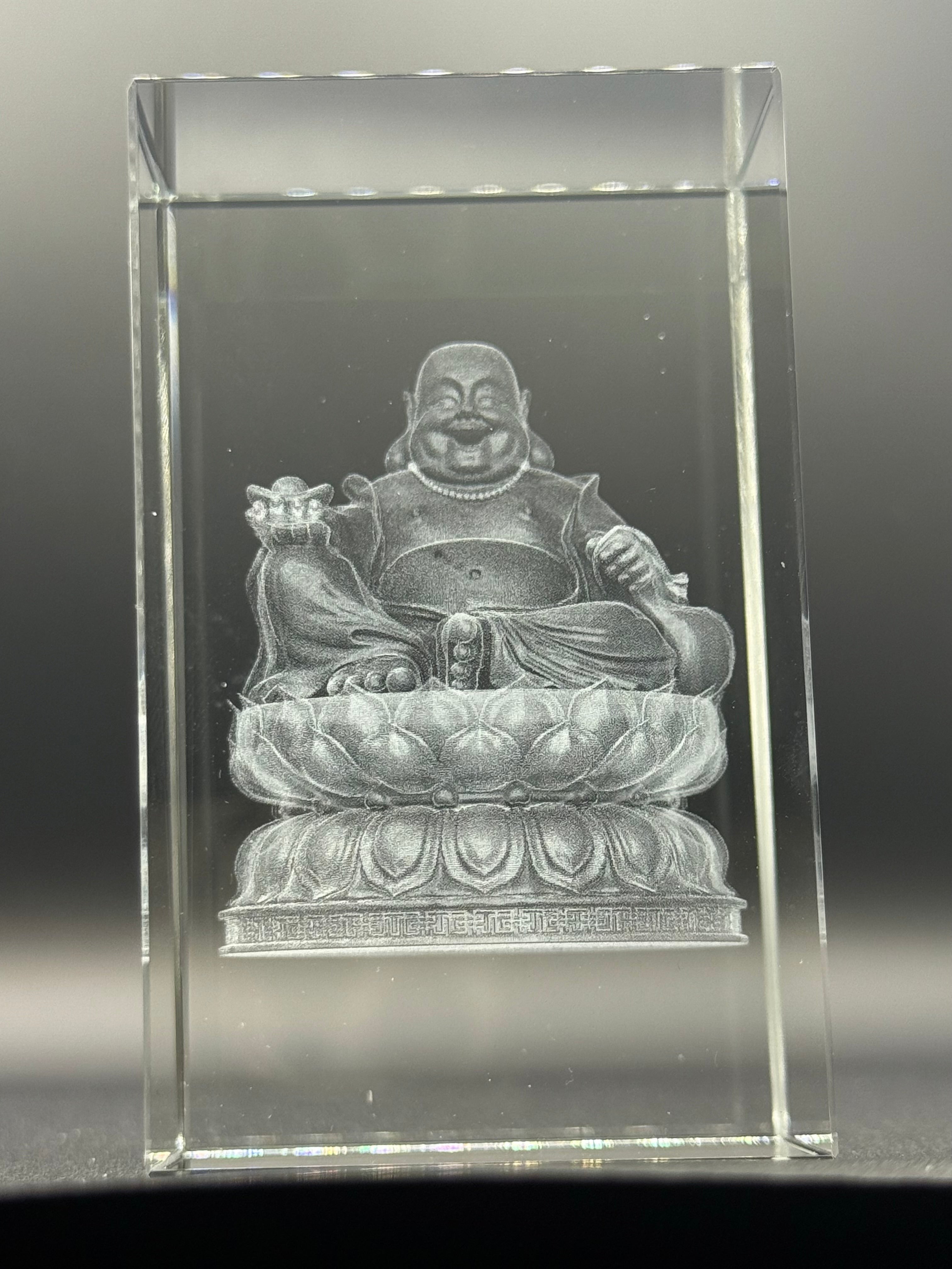 3D Laser-Engraved Crystal Keepsake Buddha/ Budai/ Laughing Buddha Figure