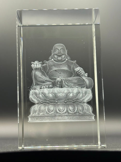 3D Laser-Engraved Crystal Keepsake Buddha/ Budai/ Laughing Buddha Figure