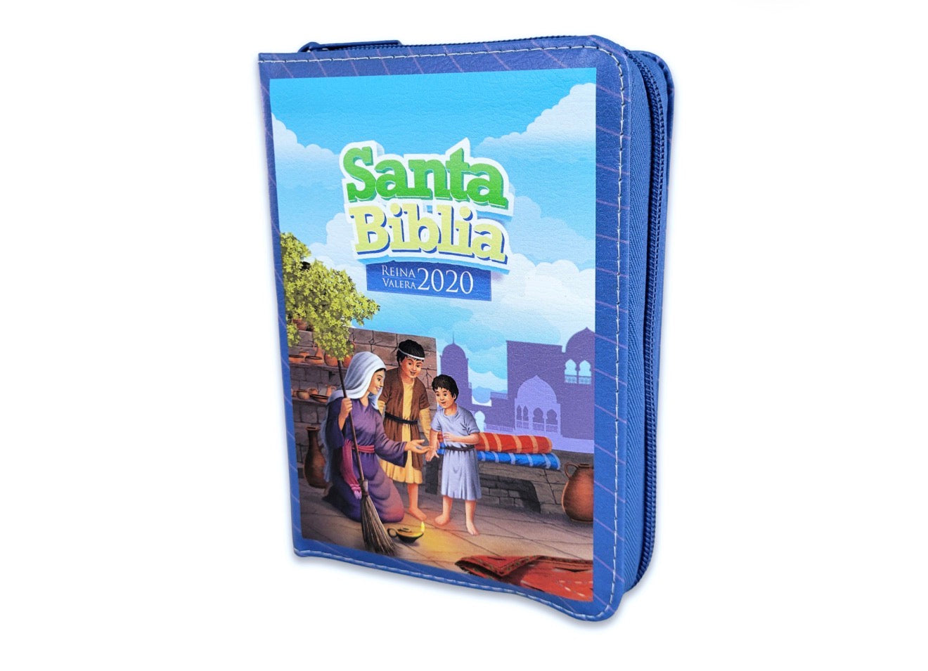 Biblia Compacta con Cierre para Niños RV2020 imit piel azul niños con mamá