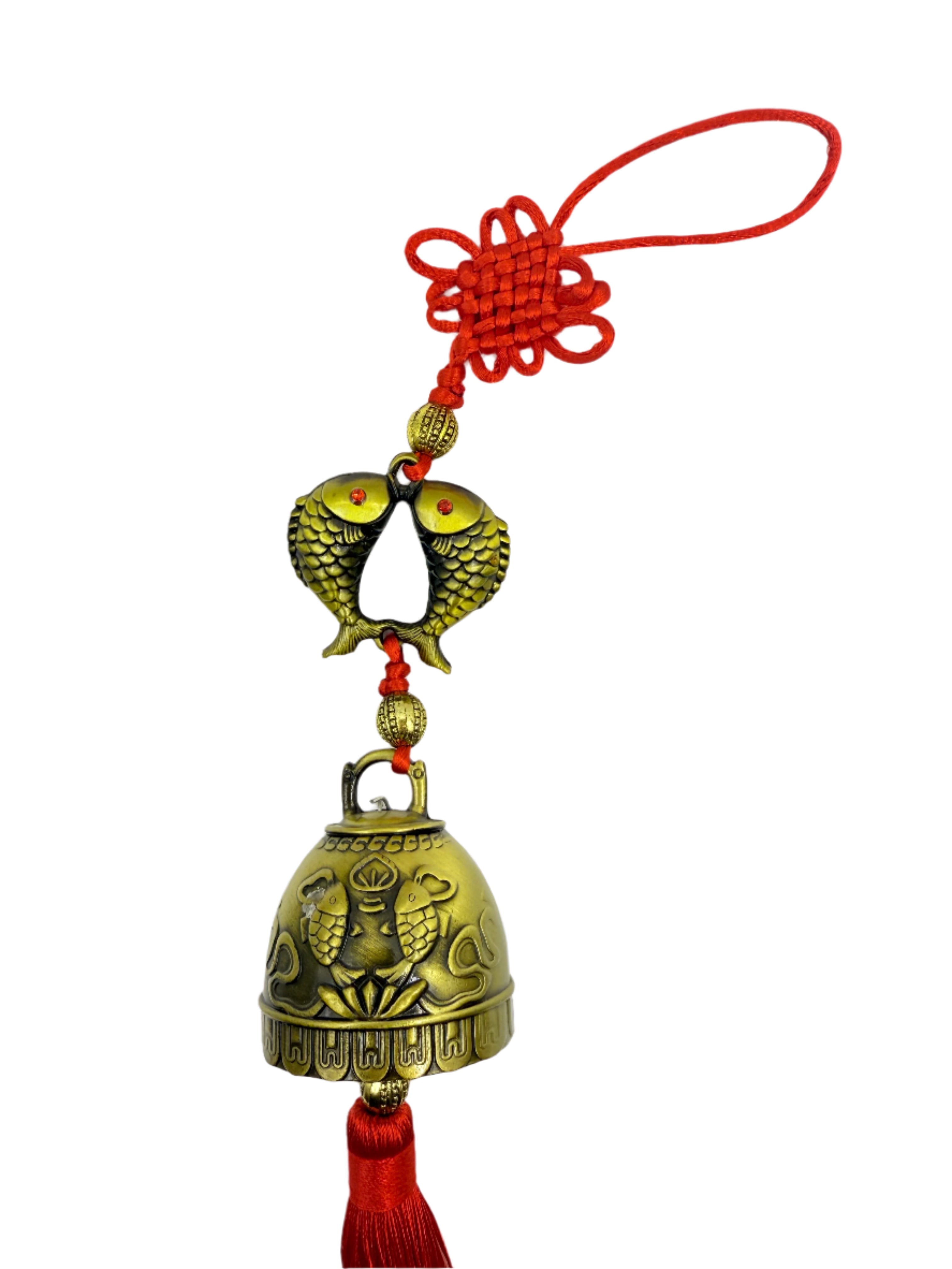 Chinese Lucky Feng Feng Shui Vintage Bell for Wealth and Safe, Success, Ward Off Evil, Protect Peace for Home, Outdoor, Patio Hanging Charm Wind Chime Good Luck Blessing (Twin Fish)
