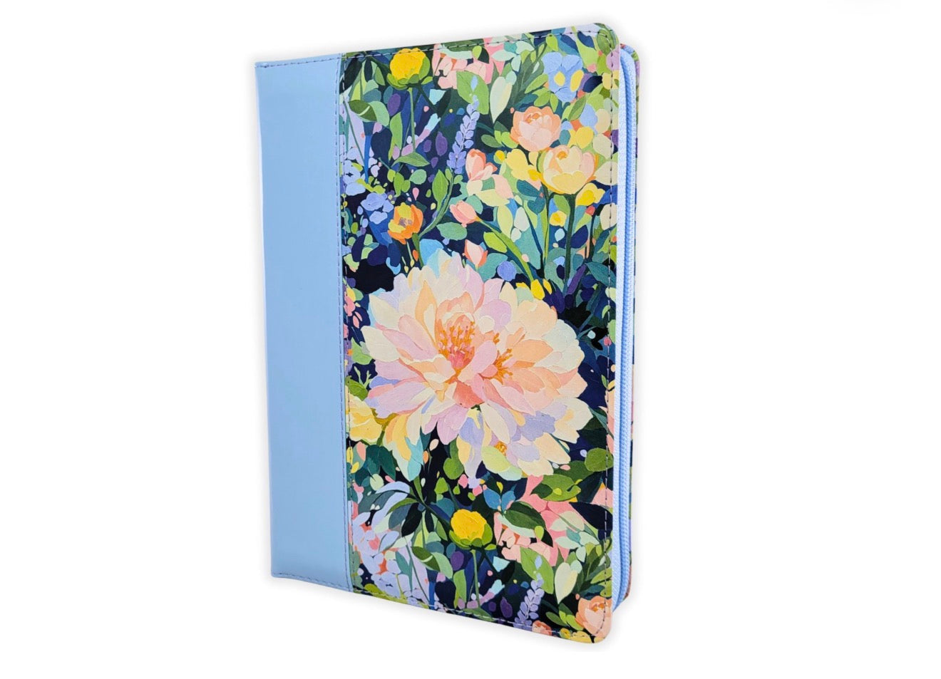 Biblia con Cierre Letra Gigante Manual RV1960, imit. piel celeste floral con índice