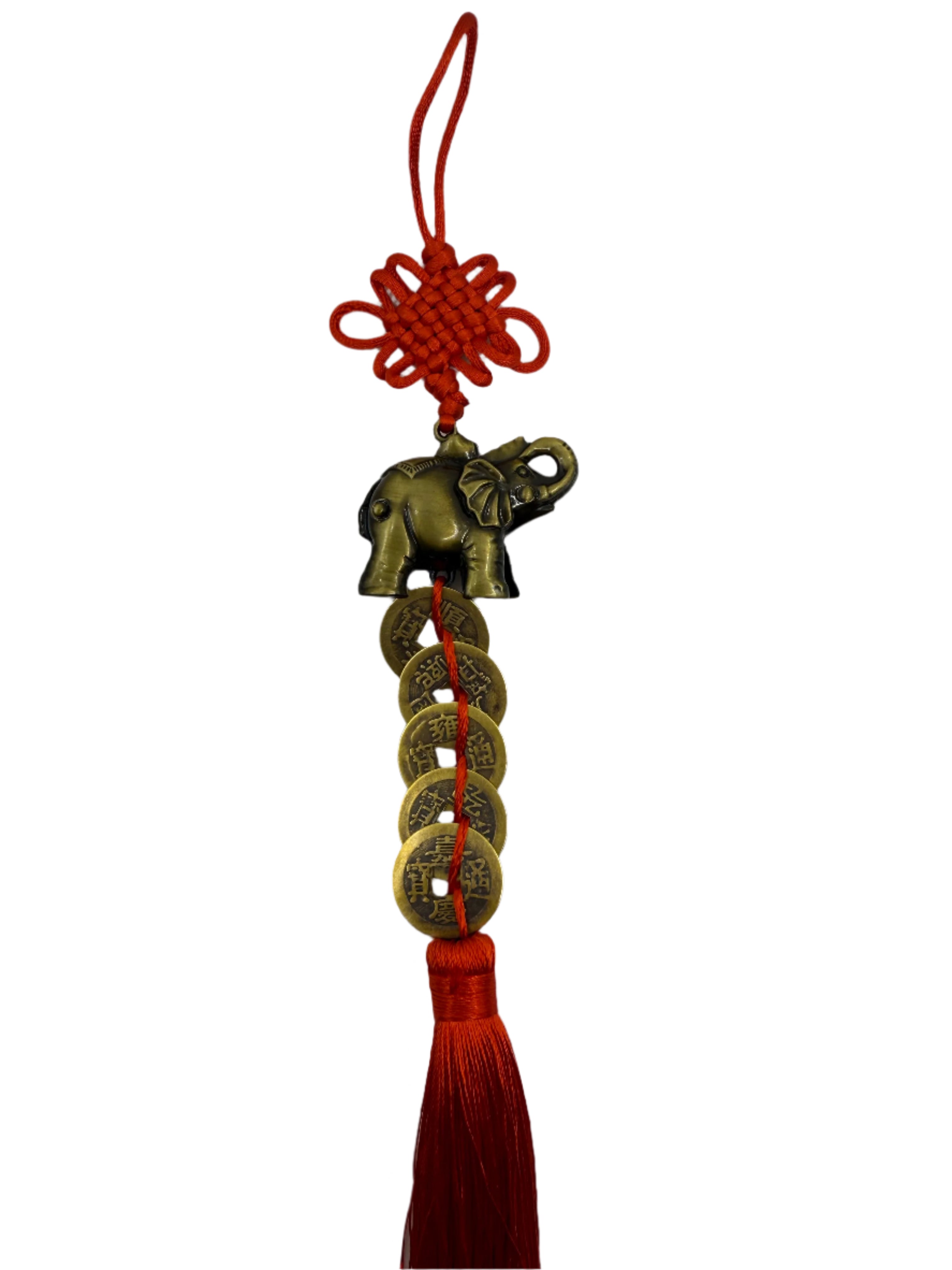 Elephant Of Abundance & 5 Wealth Coin Amulet For Home, Office and Business