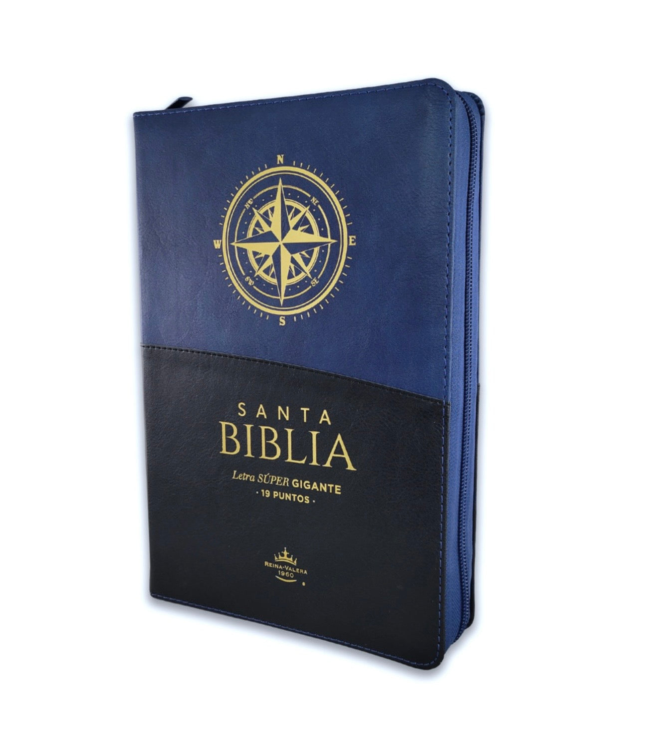 Biblia Letra Súper Gigante 19pts Con Cierre/Index Azul/Negro Brújula RV1960