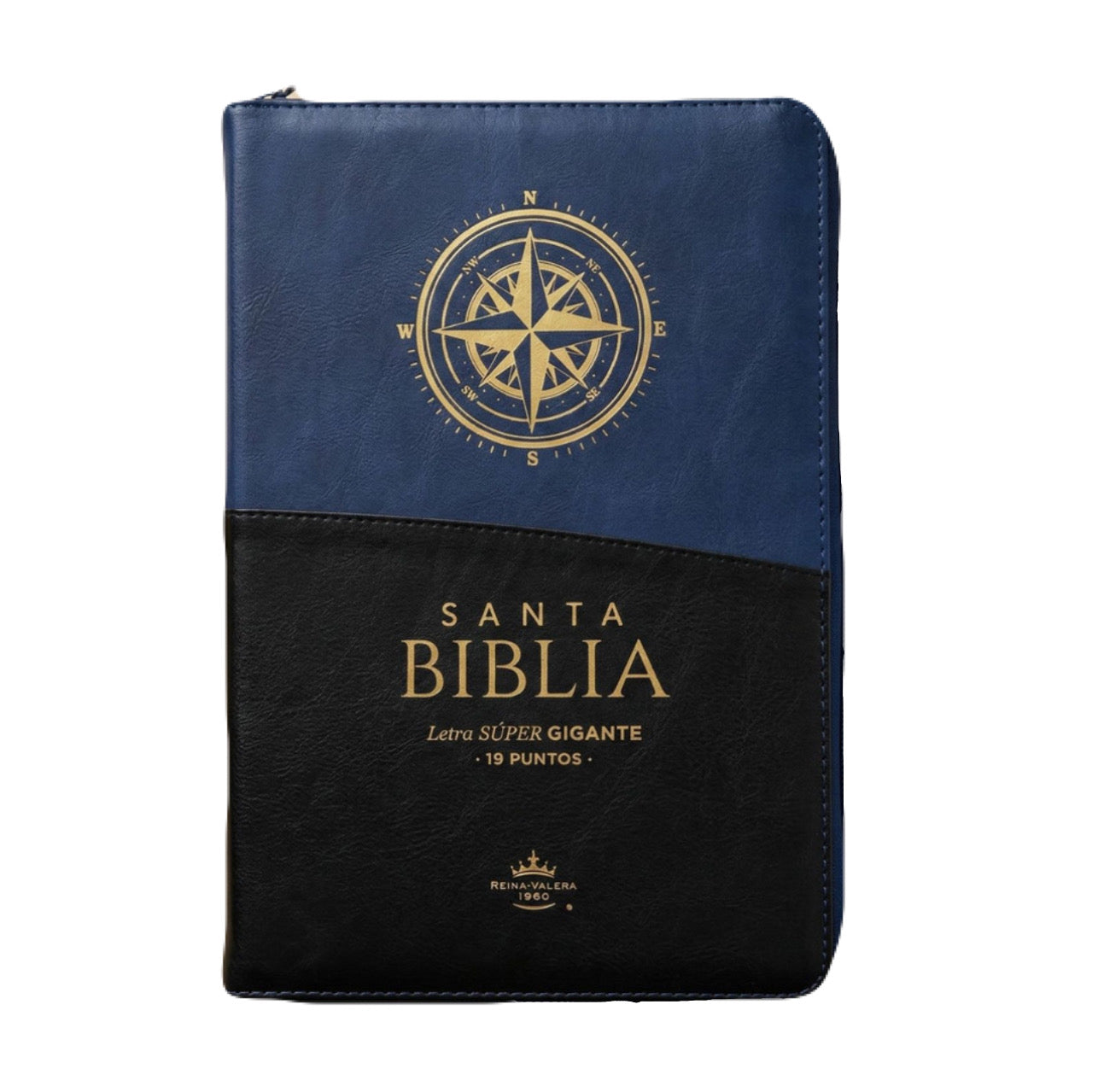 Biblia Letra Súper Gigante 19pts Con Cierre/Index Azul/Negro Brújula RV1960