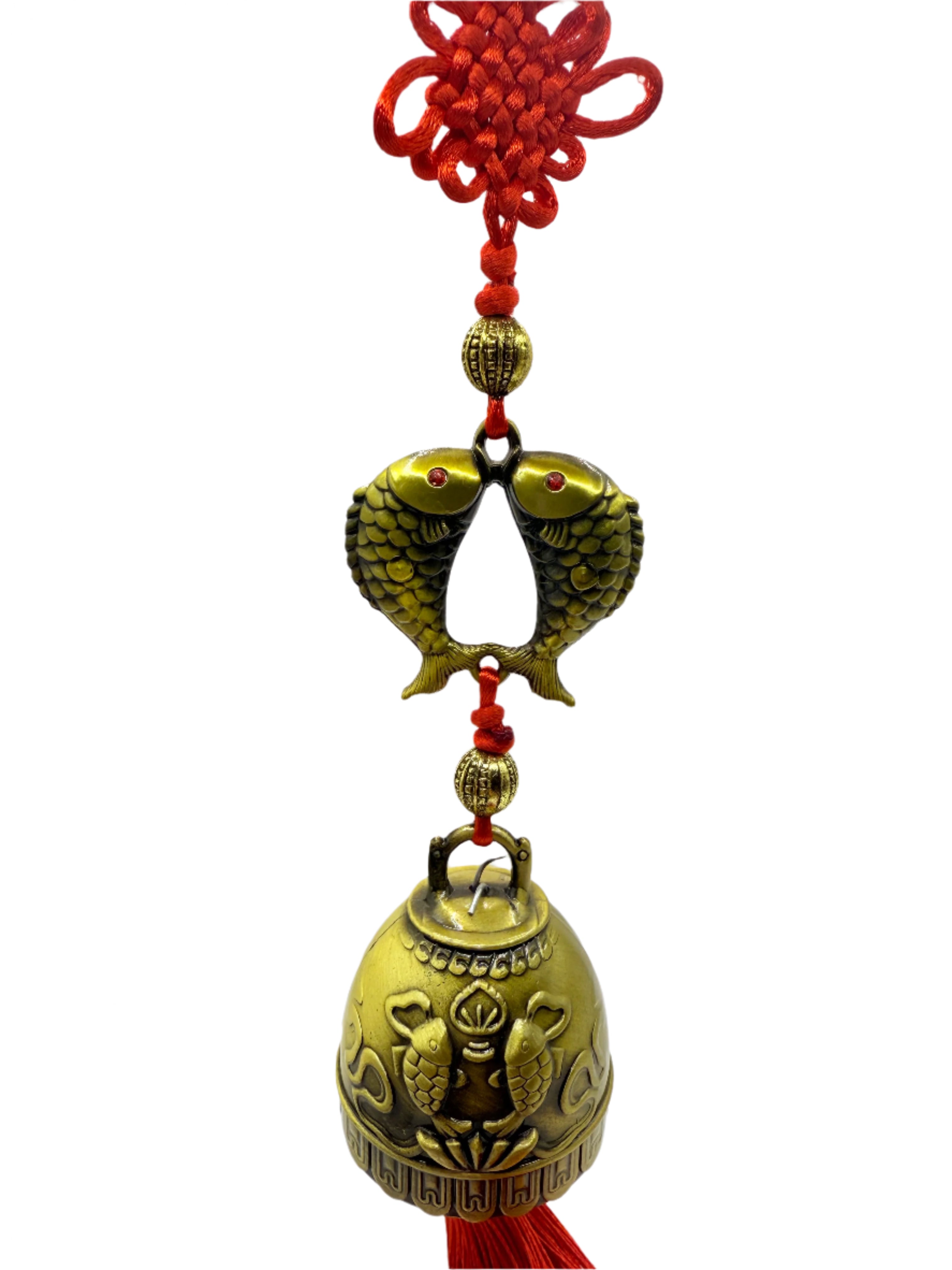 Chinese Lucky Feng Feng Shui Vintage Bell for Wealth and Safe, Success, Ward Off Evil, Protect Peace for Home, Outdoor, Patio Hanging Charm Wind Chime Good Luck Blessing (Twin Fish)