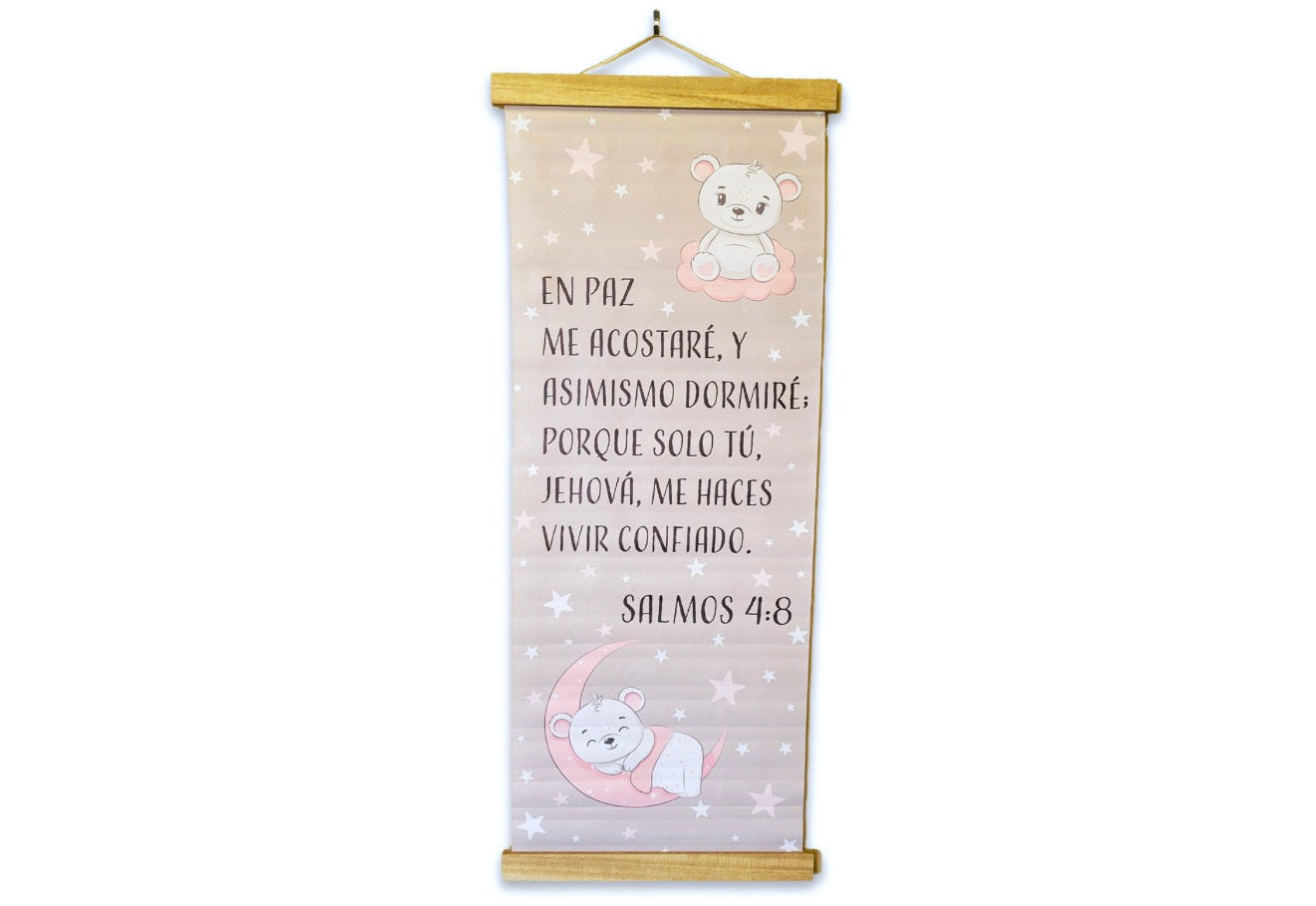 Pergamino Grande Impreso en Cuero Sintético: En paz me acostaré - Salmos 4:8, nube y oso