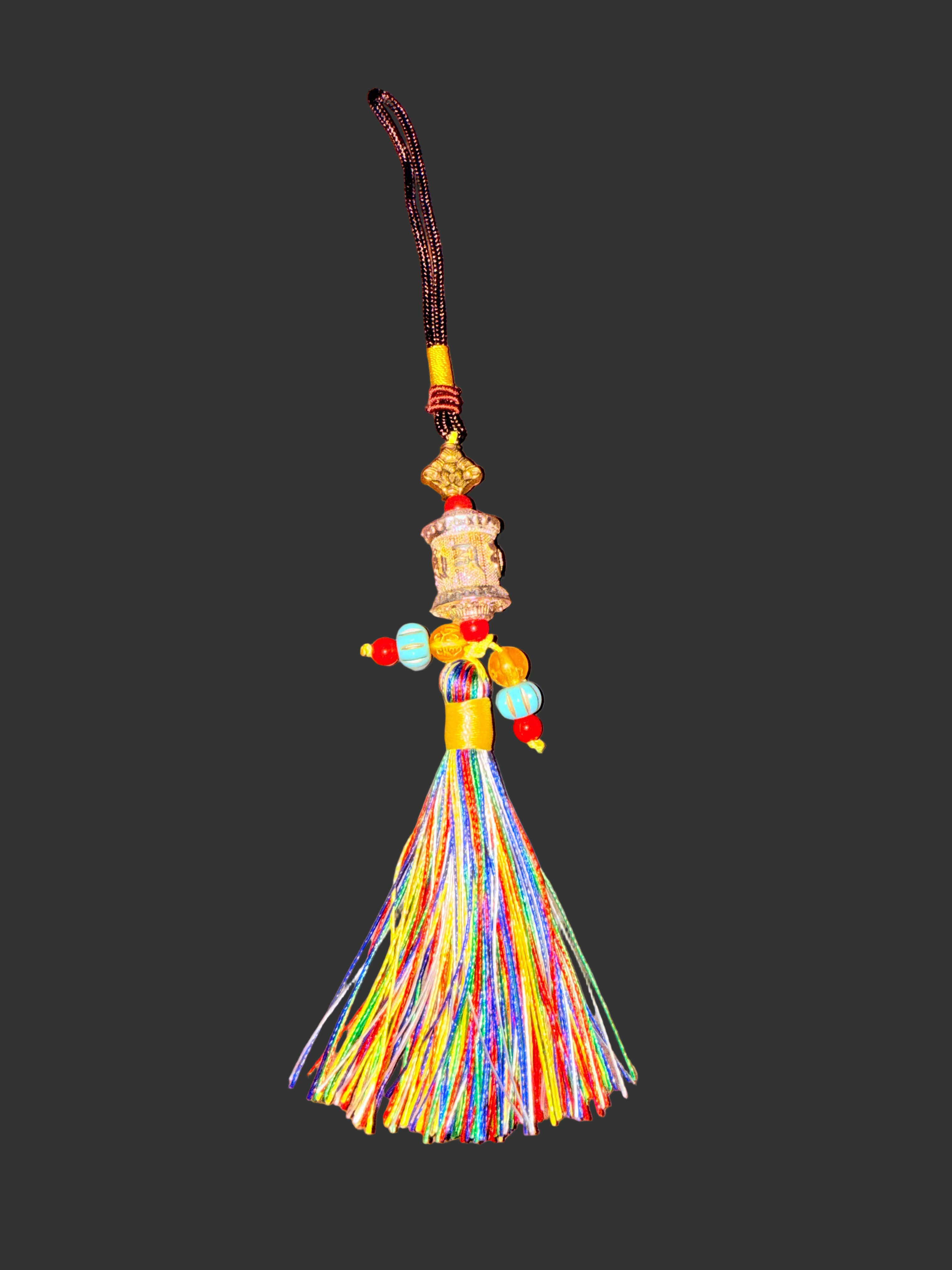 Tibetan Six-Character Mantra Prayer Wheel Tassel Charm