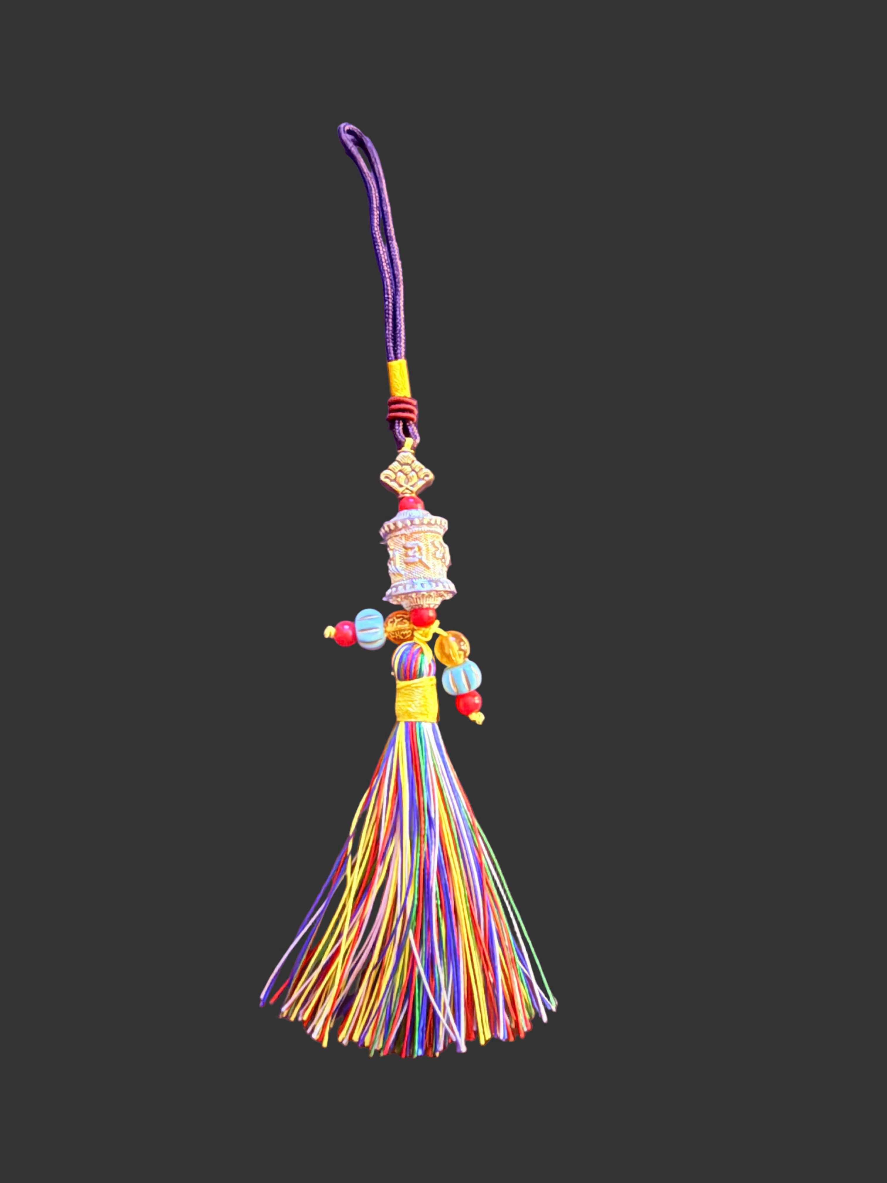 Tibetan Six-Character Mantra Prayer Wheel Tassel Charm