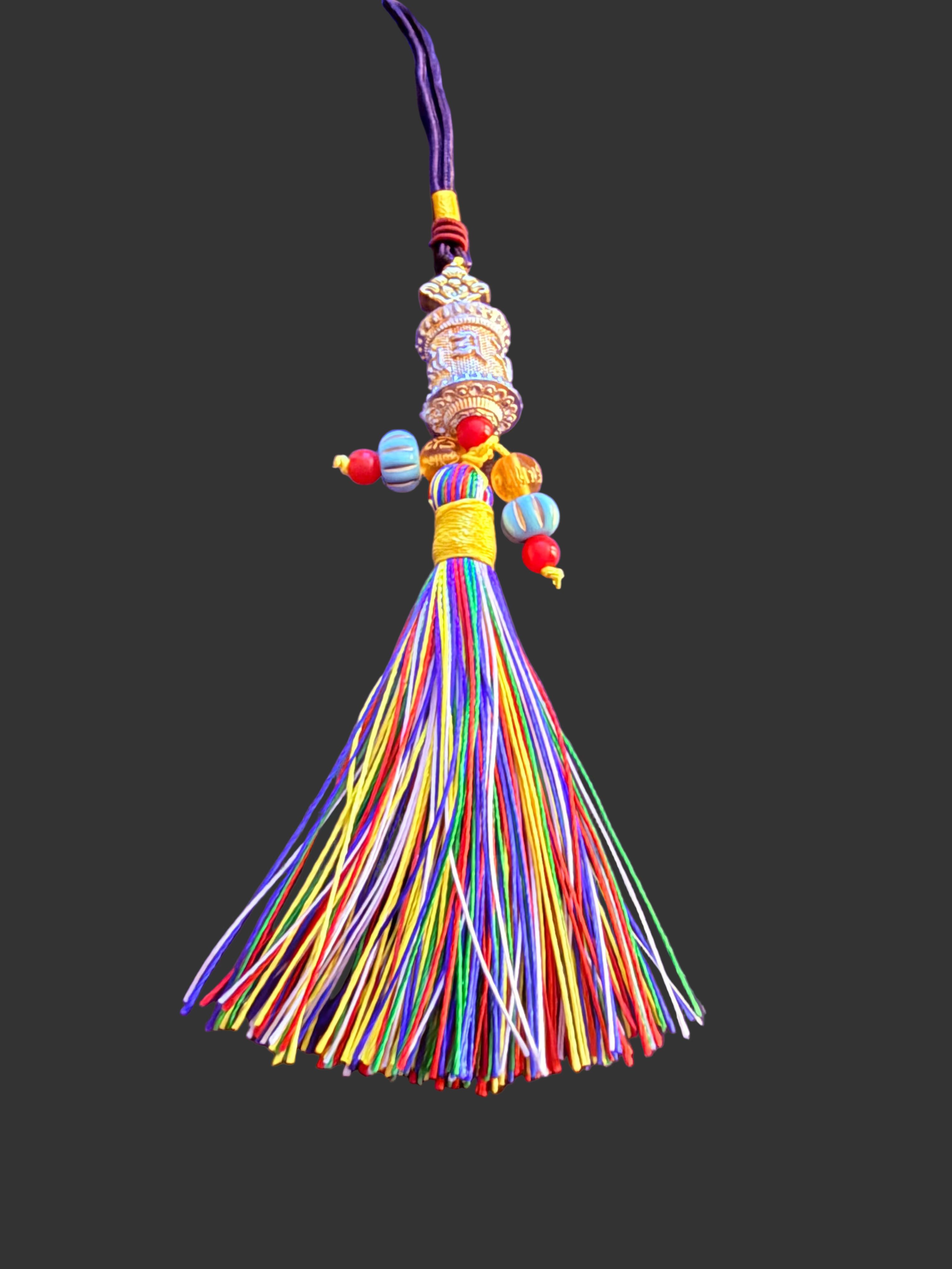 Tibetan Six-Character Mantra Prayer Wheel Tassel Charm