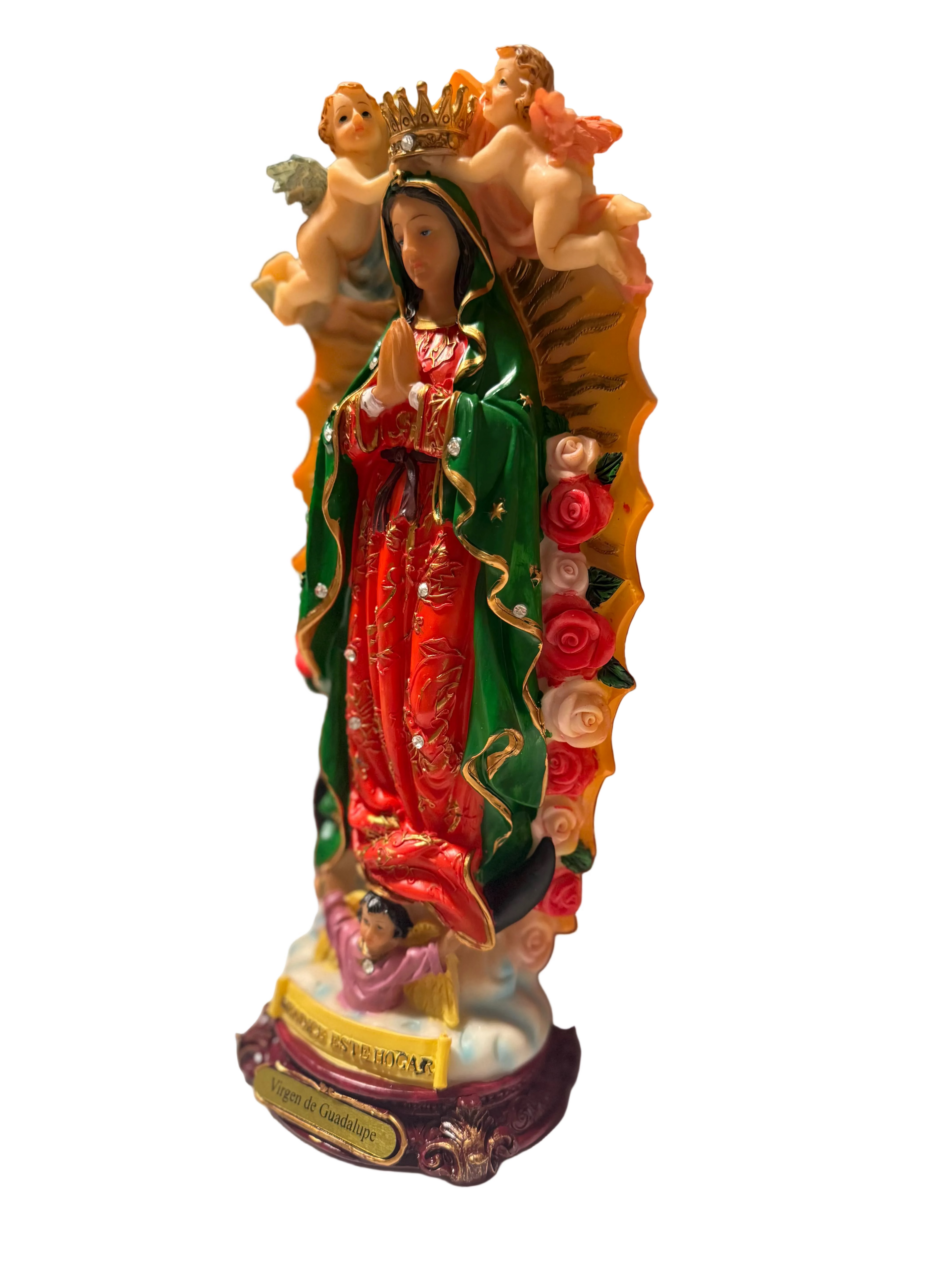Virgen de Guadalupe 12” Resin Statue | Religious Catholic Devotional Decor | Altar-Size Devotional
