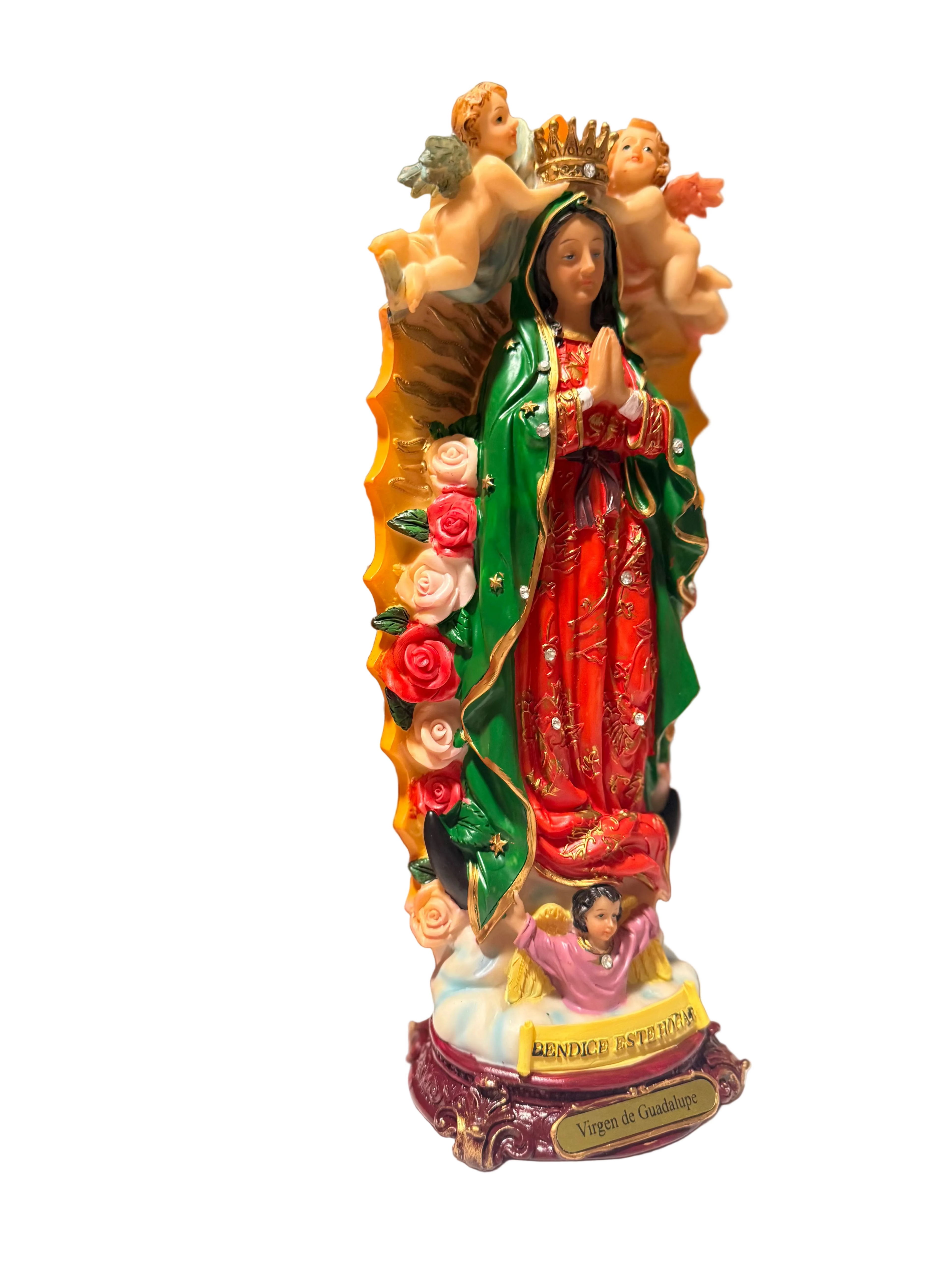 Virgen de Guadalupe 12” Resin Statue | Religious Catholic Devotional Decor | Altar-Size Devotional