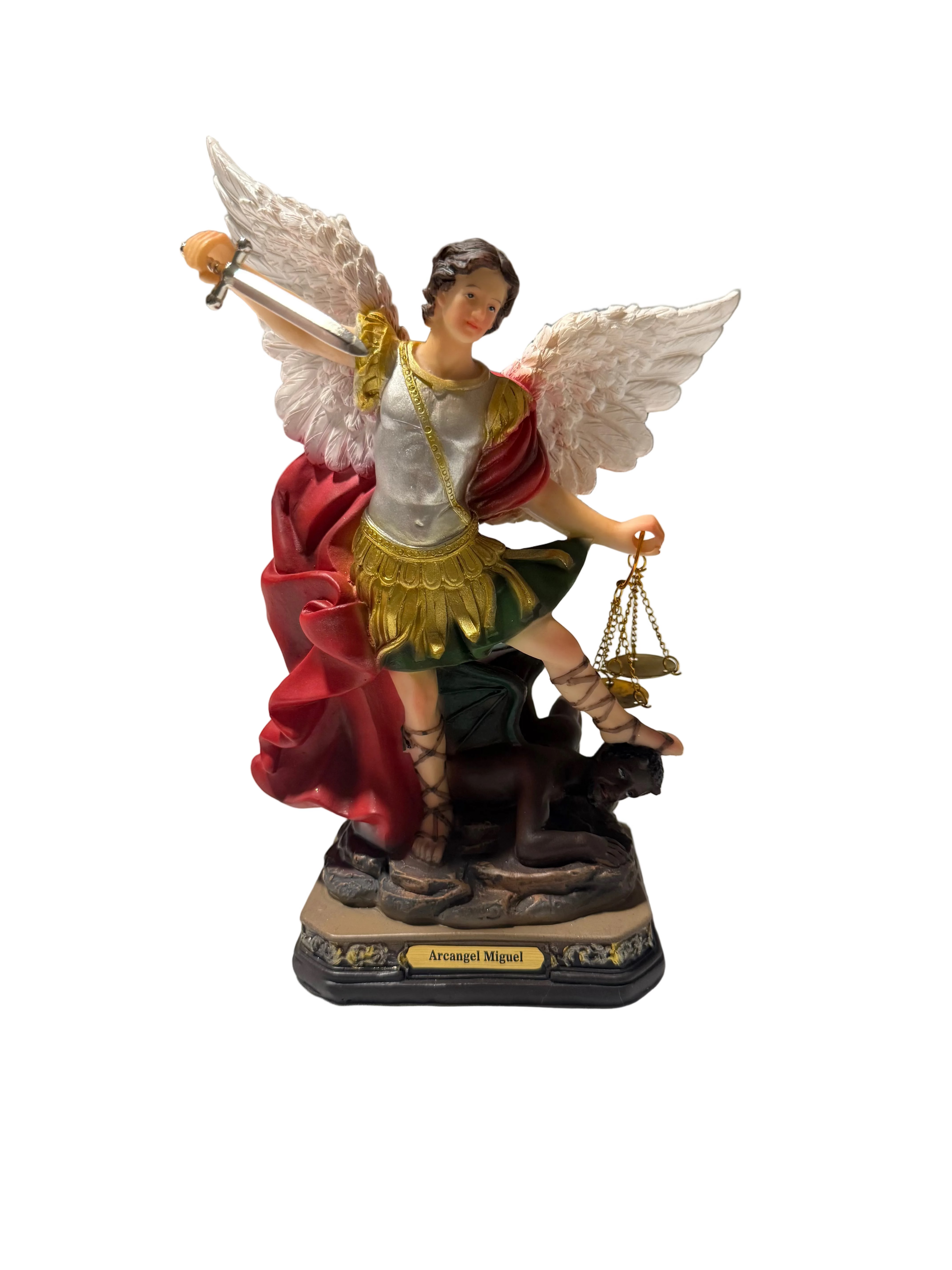 San Miguel Arcangel/ Archangel St. Michael 9" Resin Statue/ Religious Catholic Devotional Decor/ Altar-Size Devotional Statue